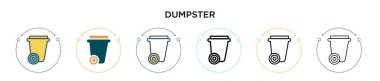 Çöp bidonu simgesi doldurulmuş, ince çizgi, özet ve vuruş stili. Mobil, ui, web için iki renkli ve siyah çöp konteynırı ikonu tasarımının vektör illüstrasyonu kullanılabilir