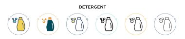 Deterjan simgesi dolu, ince çizgi, özet ve vuruş stili. İki renkli ve siyah deterjan vektör ikonu tasarımı mobil, ui, web için kullanılabilir