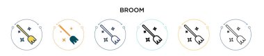 Süpürge simgesi dolu, ince çizgi, özet ve vuruş stili. Mobil, ui, web için iki renkli ve siyah süpürge vektör ikonu tasarımı vektör illüstrasyonu kullanılabilir