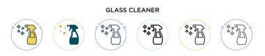 Cam temizleme ikonu, ince çizgi, dış hatlar ve vuruş stili. Mobil, ui, web için iki renkli ve siyah cam temizleyici vektör ikonu tasarımı vektör illüstrasyonu kullanılabilir