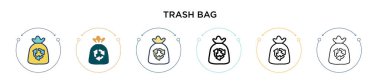 Çöp torbası simgesi doldurulmuş, ince çizgi, özet ve vuruş stili. Mobil, ui, web için iki renkli ve siyah çöp torbası vektör ikonu tasarımı vektör illüstrasyonu kullanılabilir