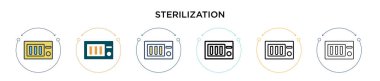 Sterilizasyon simgesi doldurulmuş, ince çizgi, ana hatlar ve vuruş stili. Mobil, ui, web için iki renkli ve siyah sterilizasyon vektör ikonu tasarımı vektör illüstrasyonu kullanılabilir