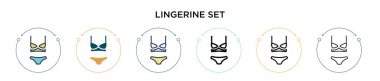 İç çamaşırı seti simgesi doldurulmuş, ince çizgi, özet ve vuruş stili. Mobil, ui, web için iki renkli ve siyah iç çamaşırı dizayn vektör illüstrasyonu kullanılabilir