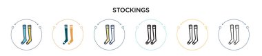 Çorap ikonu dolu, ince çizgi, özet ve vuruş stili. Mobil, ui, web için iki renkli ve siyah çorap vektör ikonu tasarımı vektör illüstrasyonu kullanılabilir