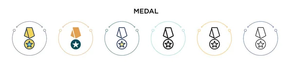 Значок Медали Заполненный Тонкая Линия Контур Стиль Штриха Векторная Иллюстрация — стоковый вектор