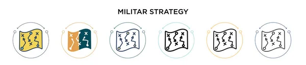 Icono Estrategia Militar Línea Llena Delgada Contorno Estilo Trazo Ilustración — Vector de stock