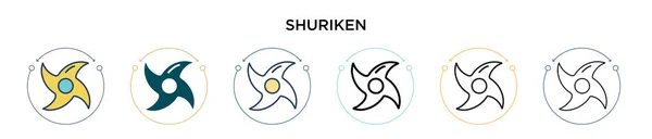 Icono Shuriken Línea Llena Delgada Contorno Estilo Trazo Ilustración Vectorial — Vector de stock
