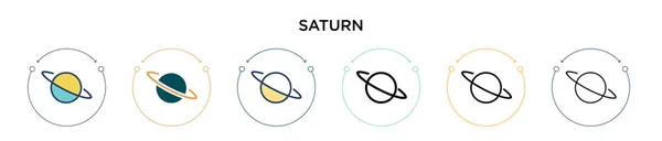 Saturn Symbol Gefüllter Dünner Linie Umriss Und Strichstil Vektor Illustration — Stockvektor