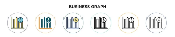 Ícone Gráfico Negócios Cheio Linha Fina Contorno Estilo Curso Ilustração —  Vetores de Stock