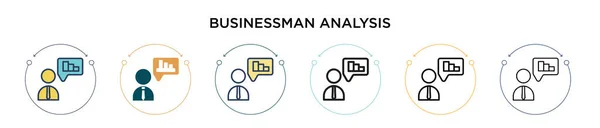 Icona Analisi Uomo Affari Pieno Linea Sottile Contorno Stile Colpo — Vettoriale Stock