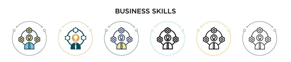 Ícone Habilidades Negócios Cheio Linha Fina Contorno Estilo Curso Ilustração —  Vetores de Stock