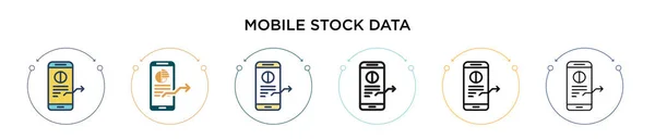 Icono Datos Stock Móvil Línea Llena Delgada Contorno Estilo Trazo — Vector de stock