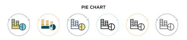 Pie Диаграмма Значок Заполненной Тонкой Линии Контур Стиль Штриха Векторная — стоковый вектор