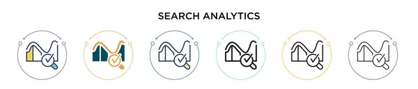 Ikona Analityki Wyszukiwania Wypełnionym Cienkiej Linii Zarys Styl Skoku Wektorowa — Wektor stockowy