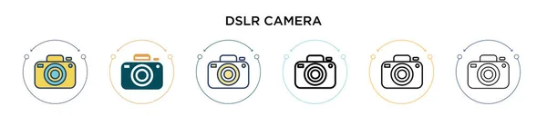 フルライン アウトライン ストロークのスタイルでDslrカメラのアイコン 2色と黒のDslrカメラのベクトルのイラストベクトルのアイコンのデザインは モバイル ウェブのために使用することができます — ストックベクタ