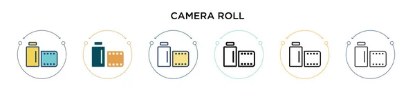 塗りつぶし 細い線 アウトライン ストロークスタイルのカメラロールアイコン 2色と黒のカメラロールベクトルのアイコンのベクトルイラストは モバイル Webに使用することができます — ストックベクタ