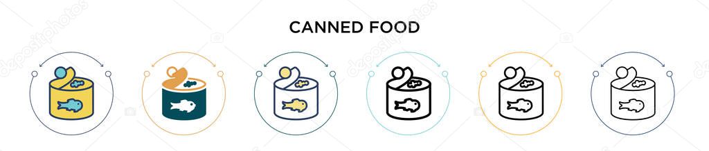 Canned food icon in filled, thin line, outline and stroke style. Vector illustration of two colored and black canned food vector icons designs can be used for mobile, ui, web — Stock Illustration Canned Food Icon Filled Thin Line Outline Stroke Style Vector Vector Graphics