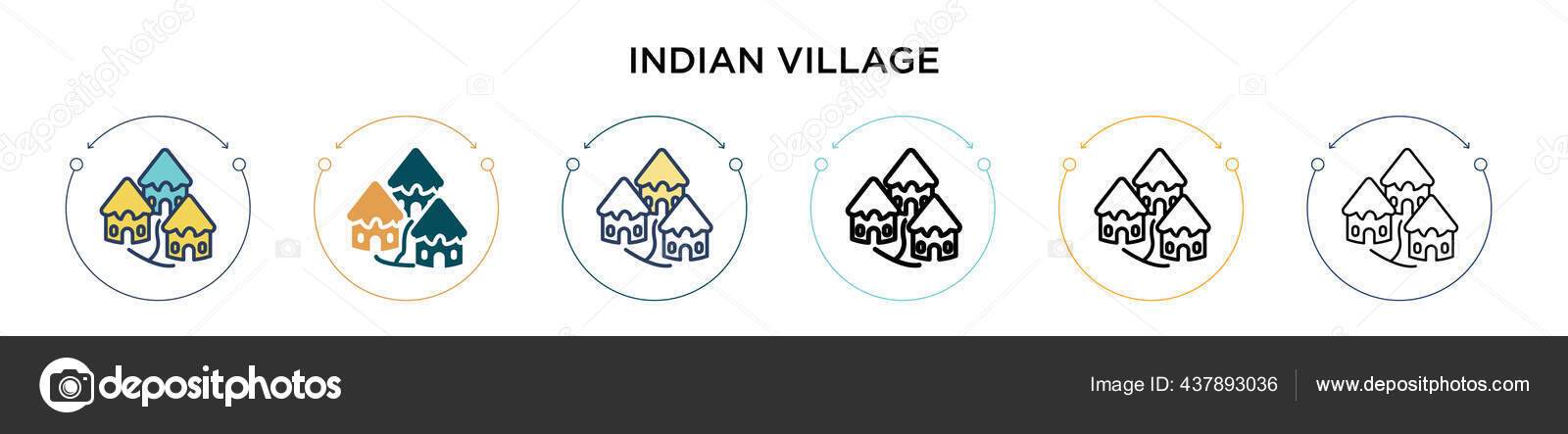 Indian Village Icon Filled Thin Line Outline Stroke Style Vector Stock