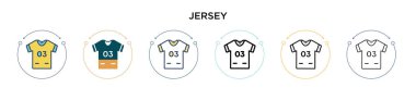 Jersey ikonu dolu, ince çizgi, özet ve vuruş stili. Mobil, ui, web için iki renkli ve siyah Jersey vektör ikonu tasarımı vektör illüstrasyonu kullanılabilir