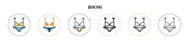 Bikini simgesi dolu, ince çizgi, özet ve vuruş stili. Mobil, ui, web için iki renkli ve siyah bikini vektör ikonu tasarımı vektör illüstrasyonu kullanılabilir
