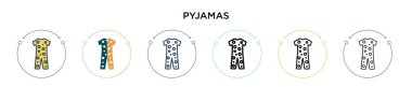 Pijama ikonu dolu, ince çizgi, özet ve vuruş stili. Mobil, ui, web için iki renkli ve siyah pijama vektör ikonu tasarımı vektör illüstrasyonu kullanılabilir