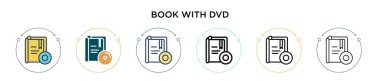DVD ikonu dolu, ince çizgi, özet ve vuruş stili bir kitap. Dvd vektör dizaynlı iki renkli ve siyah kitabın vektör illüstrasyonu mobil, ui, web için kullanılabilir