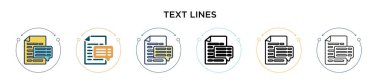 Metin satırları simgesi doldurulmuş, ince satır, özet ve vuruş stili. Mobil, ui, web için iki renkli ve siyah metin satırı vektör dizaynının vektör çizimi kullanılabilir