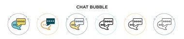 Sohbet baloncuğu simgesi dolu, ince çizgi, özet ve vuruş stili. Mobil, ui, web için iki renkli ve siyah sohbet balonu vektör ikonu tasarımları vektör illüstrasyonu kullanılabilir