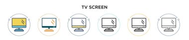 Televizyon ekranı simgesi doldurulmuş, ince çizgi, özet ve vuruş stili. Mobil, ui, web için iki renkli ve siyah TV ekran vektör ikonu tasarımı vektör illüstrasyonu kullanılabilir