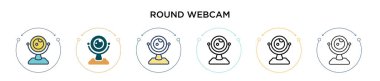 Yuvarlak web kamerası simgesi dolu, ince çizgi, özet ve vuruş stili. Mobil, ui, web için iki renkli ve siyah web cam vektör simgesi tasarımı vektör illüstrasyonu kullanılabilir