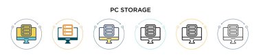 Bilgisayar depolama simgesi dolu, ince çizgi, özet ve vuruş stili. Mobil, ui, web için iki renkli ve siyah pc depolama vektör ikonu tasarımı kullanılabilir