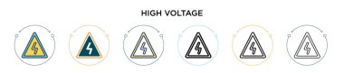Yüksek voltajlı ikon, ince çizgi, özet ve vuruş stili. Mobil, ui, web için iki renkli ve siyah yüksek gerilim vektör ikonu tasarımı vektör illüstrasyonu kullanılabilir