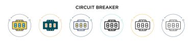 Devre kesici simgesi doldurulmuş, ince çizgi, ana hatlar ve vuruş stili. Mobil, ui, web için iki renkli ve siyah devre kırıcı vektör ikonu tasarımı vektör illüstrasyonu kullanılabilir