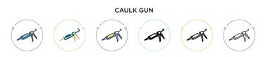 Caulk gun icon in filled, thin line, outline and stroke style. Vector illustration of two colored and black caulk gun vector icons designs can be used for mobile, ui, web clipart