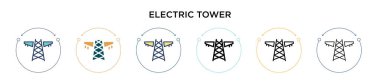 Elektrik kulesi simgesi dolu, ince çizgi, özet ve vuruş stili. Mobil, ui, web için iki renkli ve siyah elektrik kule vektör ikonu tasarımı vektör illüstrasyonu kullanılabilir