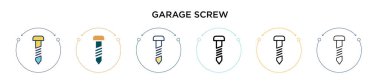 Garaj vida ikonu dolu, ince çizgi, özet ve vuruş stili. Mobil, ui, web için iki renkli ve siyah garaj vida vektör ikonu tasarımı vektör illüstrasyonu kullanılabilir