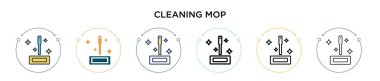 Temizleme simgesi doldurulmuş, ince çizgi, özet ve vuruş stili. Mobil, ui, web için iki renkli ve siyah temizlik süpürgesi vektör ikonu tasarımı vektör illüstrasyonu kullanılabilir
