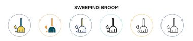 Süpürge ikonu dolu, ince çizgi, özet ve vuruş stili. Mobil, ui, web için iki renkli ve siyah süpürge vektör ikonu tasarımı vektör illüstrasyonu kullanılabilir