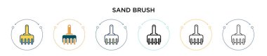 Kum fırçası simgesi dolu, ince çizgi, özet ve vuruş stili. Mobil, ui, web için iki renkli ve siyah kum fırçası vektör ikonu tasarımı vektör illüstrasyonu kullanılabilir