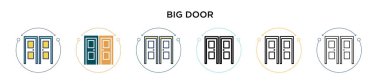Büyük kapı simgesi, ince çizgi, özet ve vuruş stili. Mobil, ui, web için iki renkli ve siyah büyük kapı vektör ikonu tasarımı vektör illüstrasyonu kullanılabilir