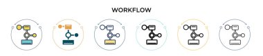 Çalışma akışı simgesi dolu, ince çizgi, özet ve vuruş stili. Mobil, ui, web için iki renkli ve siyah iş akışı vektör ikonu tasarımı kullanılabilir