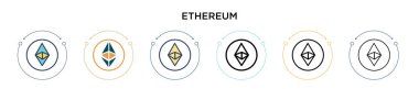 Ethereum simgesi dolu, ince çizgi, özet ve vuruş stili. Mobil, ui, web için iki renkli ve siyah ethereum vektör ikonu tasarımı vektör illüstrasyonu kullanılabilir