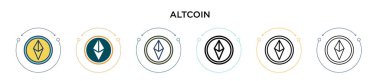 Altcoin simgesi ile doldurulmuş, ince çizgi, özet ve vuruş stili. Mobil, ui, web için iki renkli ve siyah altsikke vektör ikonu tasarımı vektör illüstrasyonu kullanılabilir