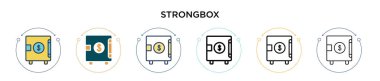 Strongbox simgesi dolu, ince çizgi, özet ve vuruş stili. Mobil, ui, web için iki renkli ve siyah kasa vektör ikonu tasarımının vektör illüstrasyonu kullanılabilir