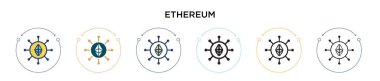 Ethereum simgesi dolu, ince çizgi, özet ve vuruş stili. Mobil, ui, web için iki renkli ve siyah ethereum vektör ikonu tasarımı vektör illüstrasyonu kullanılabilir