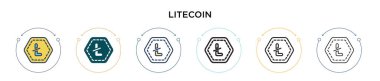 Litecoin simgesi dolu, ince çizgi, özet ve vuruş stili. Mobil, ui, web için iki renkli ve siyah litekoin vektör ikonu tasarımı vektör illüstrasyonu kullanılabilir