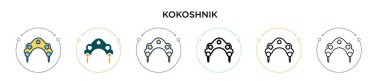Kokoshnik simgesi dolu, ince çizgi, özet ve vuruş stili. Mobil, ui, web için iki renkli ve siyah kokoshnik vektör ikonu tasarımı vektör illüstrasyonu kullanılabilir