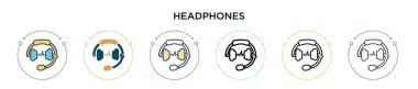 Kulaklık simgesi dolu, ince çizgi, özet ve vuruş stili. İki renkli ve siyah kulaklık vektör ikonu tasarımı mobil, ui, web için kullanılabilir