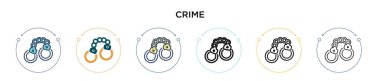 Suç ikonu dolu, ince çizgi, özet ve vuruş stili. Mobil, ui, web için iki renkli ve siyah suç vektör simgesi tasarımı vektör illüstrasyonu kullanılabilir