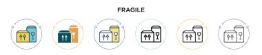 Kırılgan bir ikon, ince bir çizgi, ana hatlar ve vuruş stili. Mobil, ui, web için iki renkli ve siyah kırılgan vektör simgesinin vektör çizimi kullanılabilir